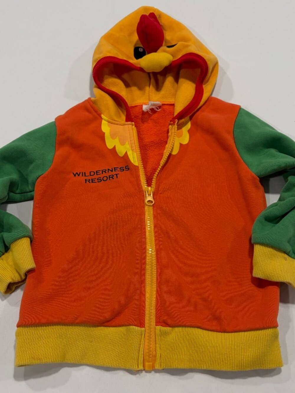 Doodle Pants Rocket the Rooster 3D hoodie with Wilderness Resort branding